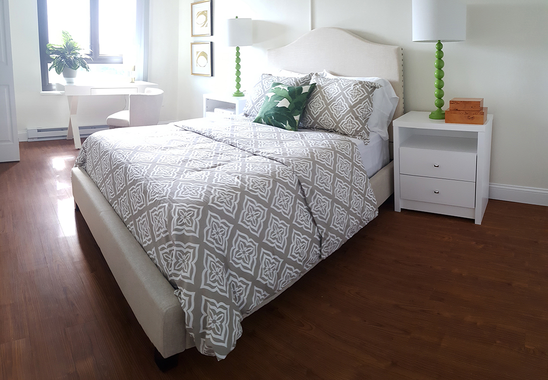 Bedroom at Goldman residences at Center Communities of Brookline, part of Hebrew SeniorLife 