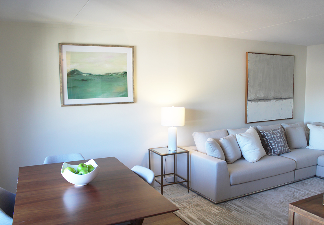 Living room at Center Communities of Brookline inside Danesh Residences, part of Hebrew SeniorLife 