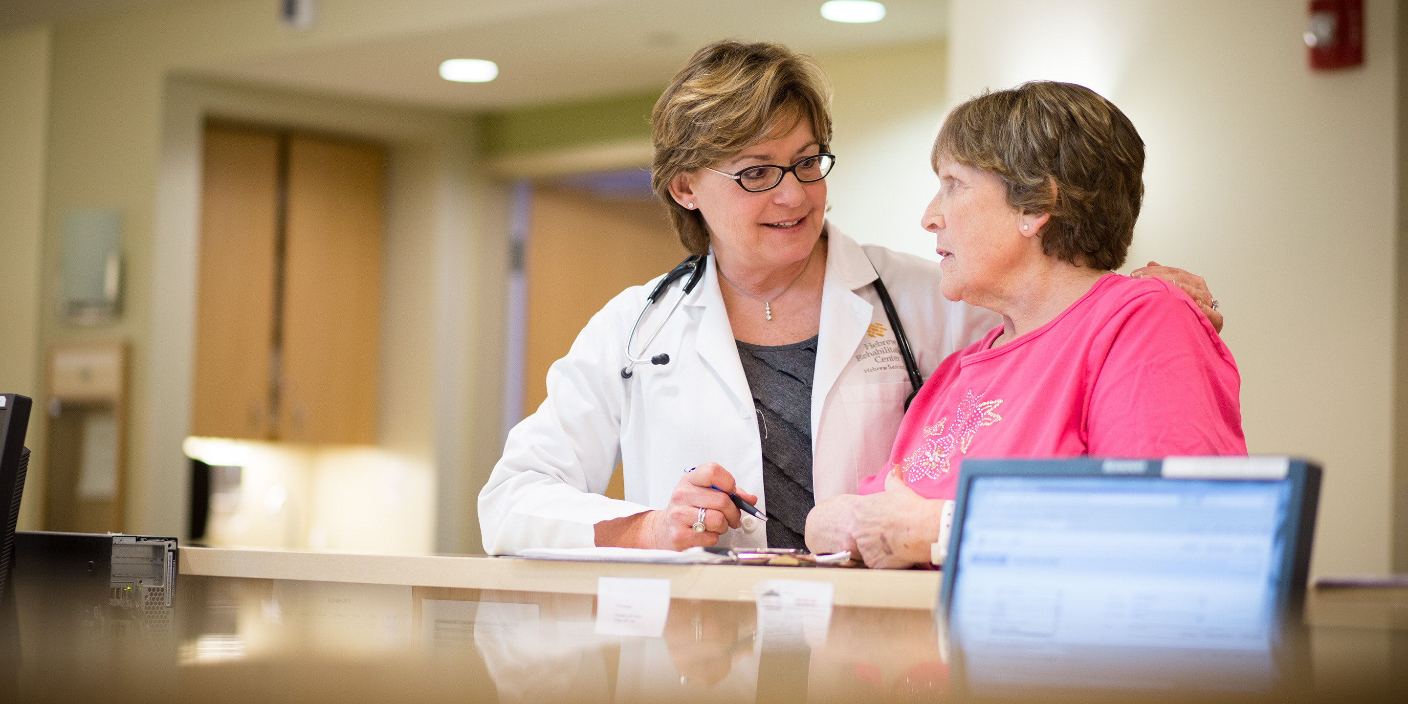 A doctor and patient at Hebrew Rehabilitation Center in Boston.