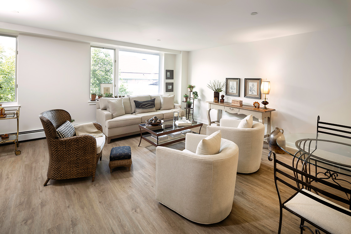 Spacious living room in Orchard Cove two bedroom apartment