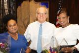 Hebrew SeniorLife Nurse of the Year Carline Cenat (left) with President Lou Wold (center) and Certified Nursing Assistant of the Year Dadie Petit-Frere.