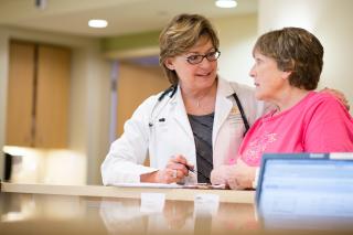 A doctor and patient at Hebrew Rehabilitation Center in Boston.