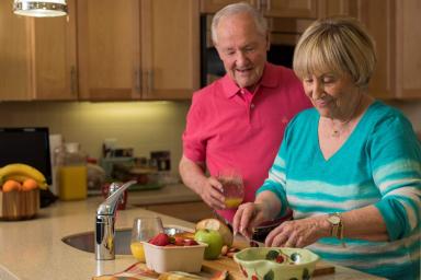 Older adults cooking together