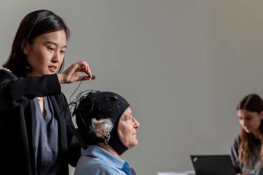 Man participating in non-invasive brain stimulation