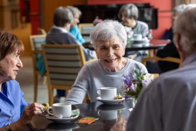Older women sitting together in a dining room