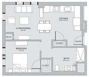 108 one bedroom sample floor plan