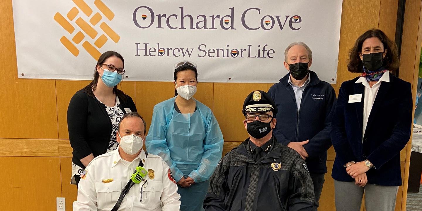 Canton first responders are pictured with Orchard Cove leadership during a community vaccination event at Orchard Cove.