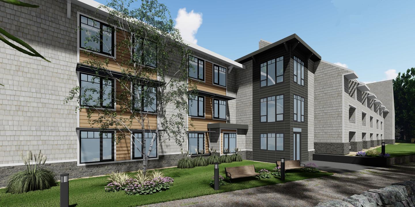 An architectural rendering of the exterior of the three-story expansion project.