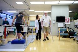 Exercise room at Hebrew Rehabilitation Center with patients getting rehab services