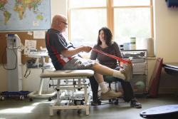 A male patient gets outpatient rehab therapies at HRC-Dedham