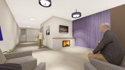 An architectural rendering of the exterior of the lounge area.
