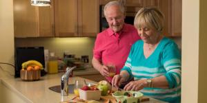 Older adults cooking together