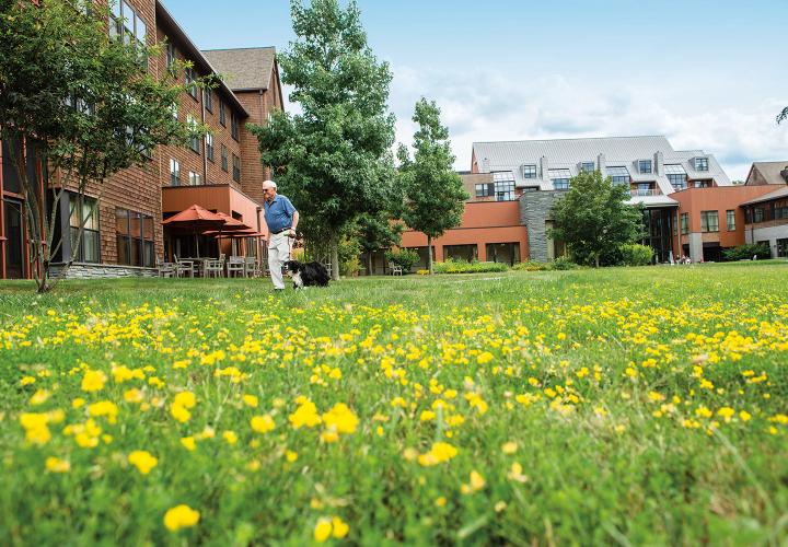 NewBridge on the Charles was built as a green campus, with open spaces and environmentally-conscious features. 