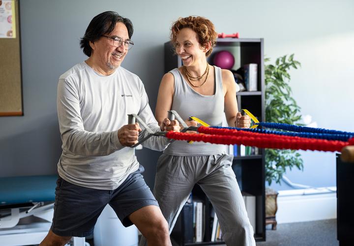 Fitness instructor with resident